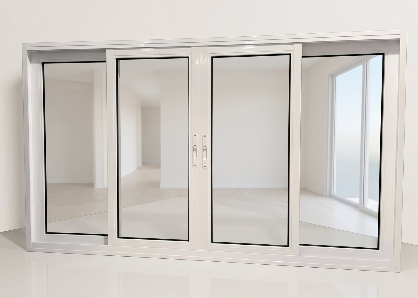 Portas e quadros de alumínio em obra comercial